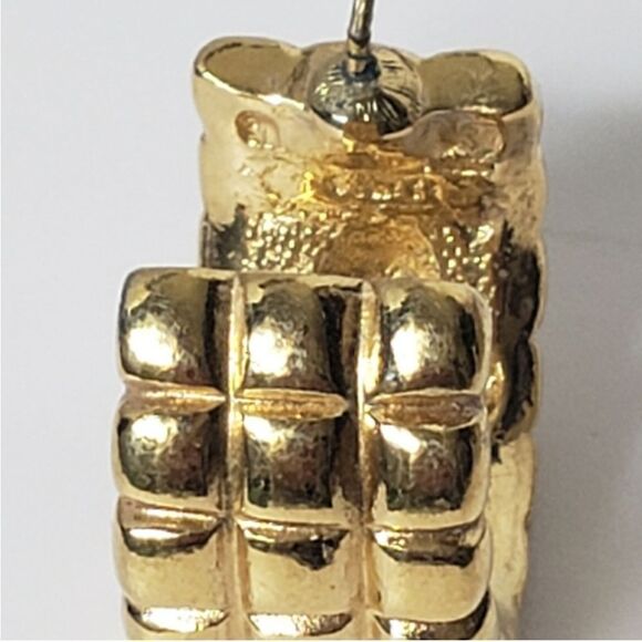 AVON Goldtone & Crystal Checkerboard Huggie Hoop Earrings - Picture 7 of 8